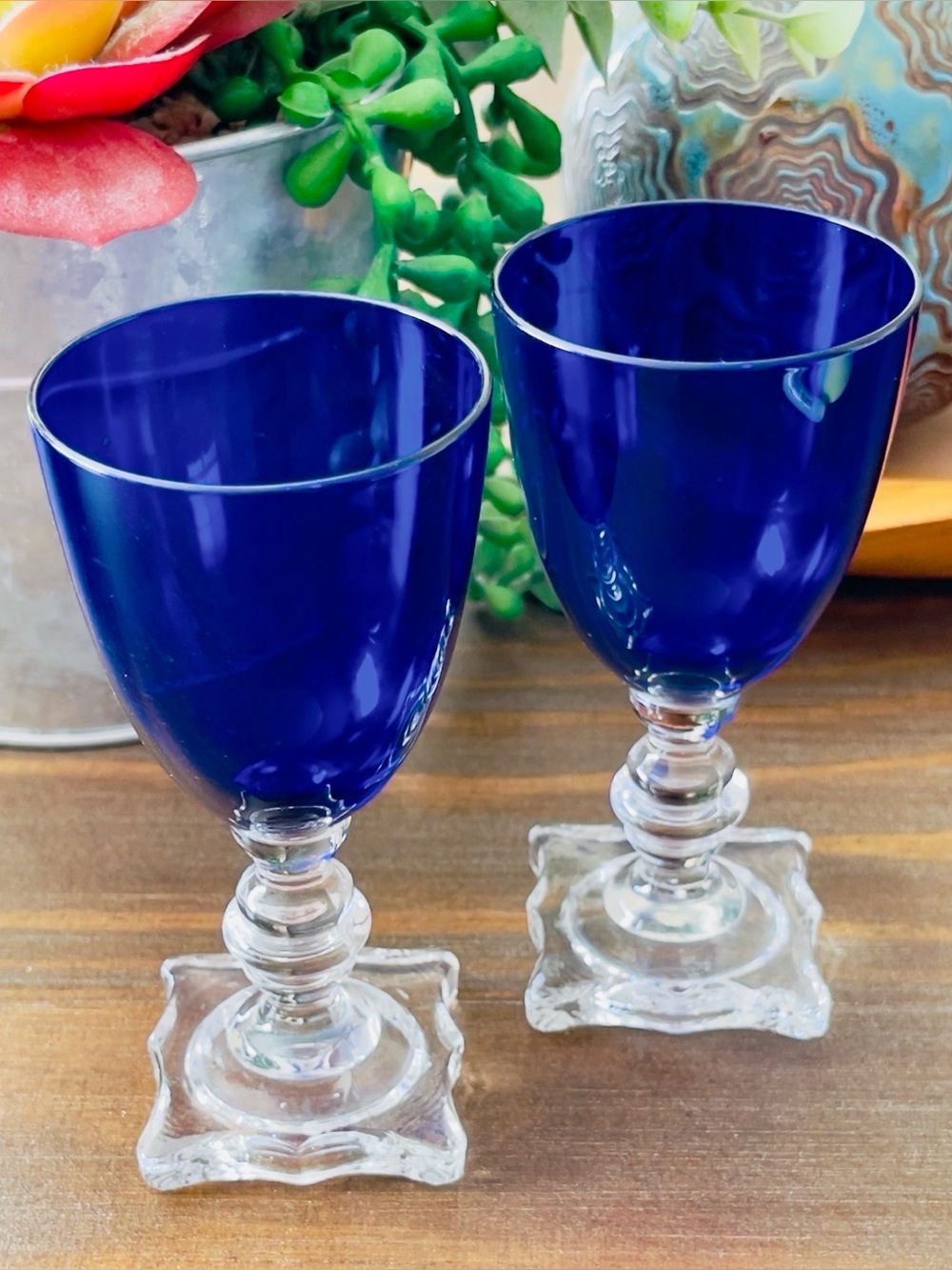 Pair of Seneca Cobalt Depression Glass Cordial Glasses